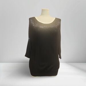 89th & Madison Black Top with Silver Accents Whimsigoth Goth Glitter Rave Glam ☆